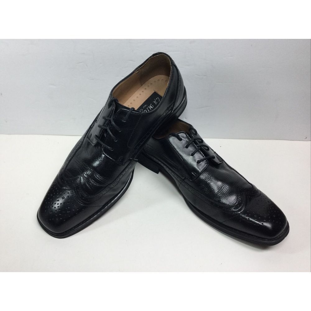 La Milano Wingtip Shoes Mens Size 10‎ M Black Leather Oxfords Dress